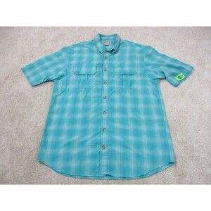 Duluth Shirt Mens Large Tall LT Blue Plaid Short Sleeve Casual Button Up *